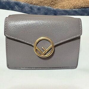 Fendi MICRO Trifold grey Color Wallet with Gold Fendi "F" Logo